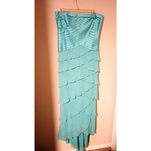 Vintage Tadashi Robin's Egg Blue Strapless Tiered Silk Maxi Evening Dress Sz 12
